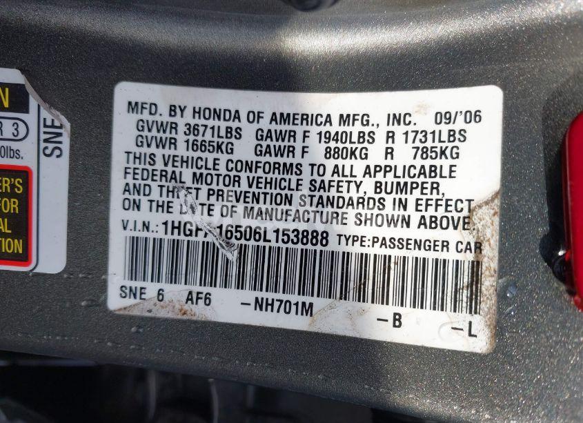 Photo 9 of 2006 Honda Civic LX (VIN 1HGFA16506L153888)