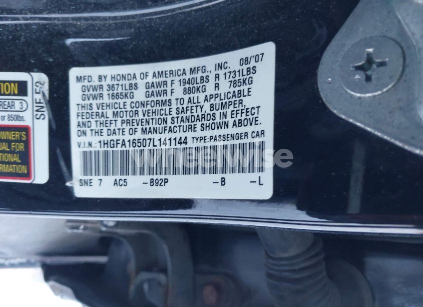 Photo 9 of 2007 Honda Civic LX (VIN 1HGFA16507L141144)