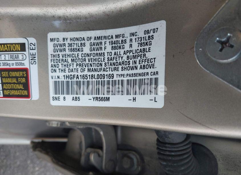 Photo 9 of 2008 Honda Civic LX (VIN 1HGFA16518L009169)