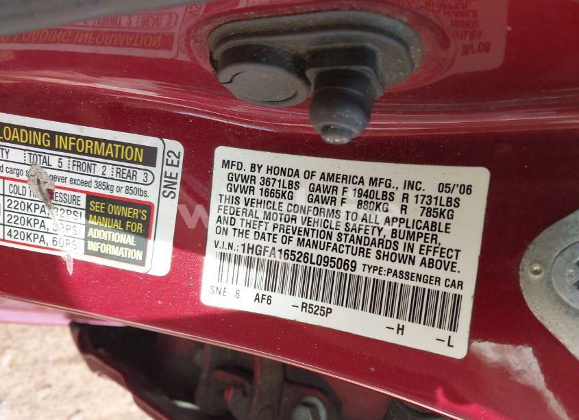 Photo 9 of 2006 Honda Civic LX (VIN 1HGFA16526L095069)