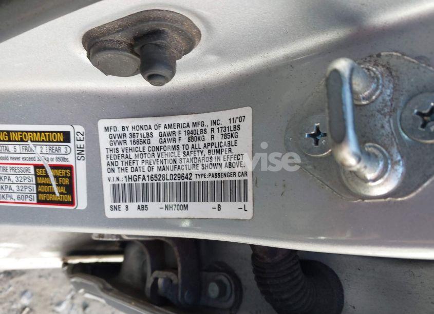 Photo 9 of 2008 Honda Civic LX (VIN 1HGFA16528L029642)