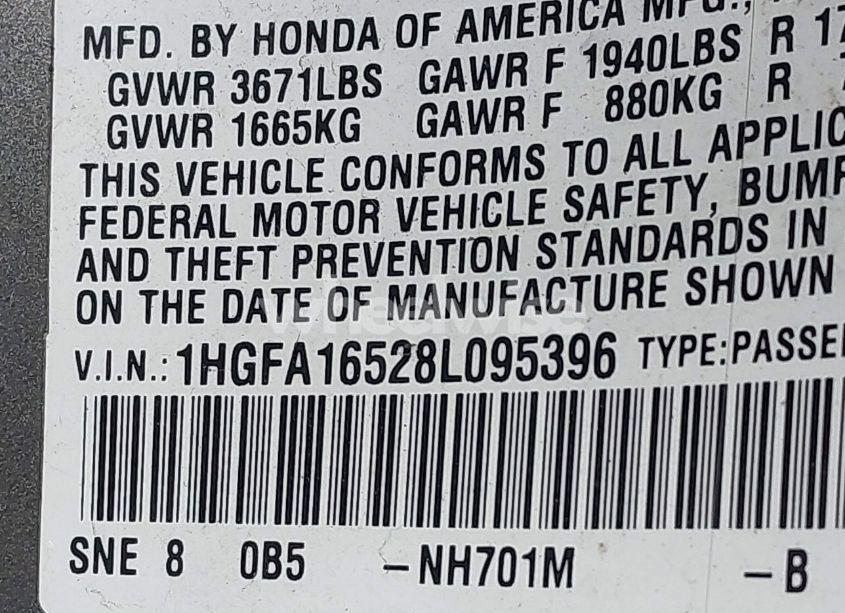 Photo 9 of 2008 Honda Civic LX (VIN 1HGFA16528L095396)
