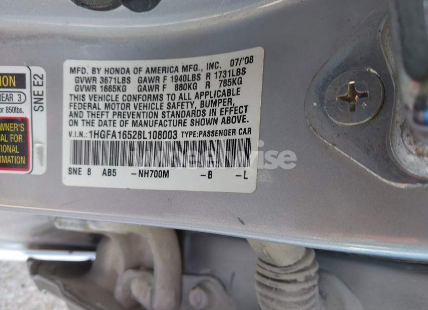 Photo 9 of 2008 Honda Civic LX (VIN 1HGFA16528L108003)