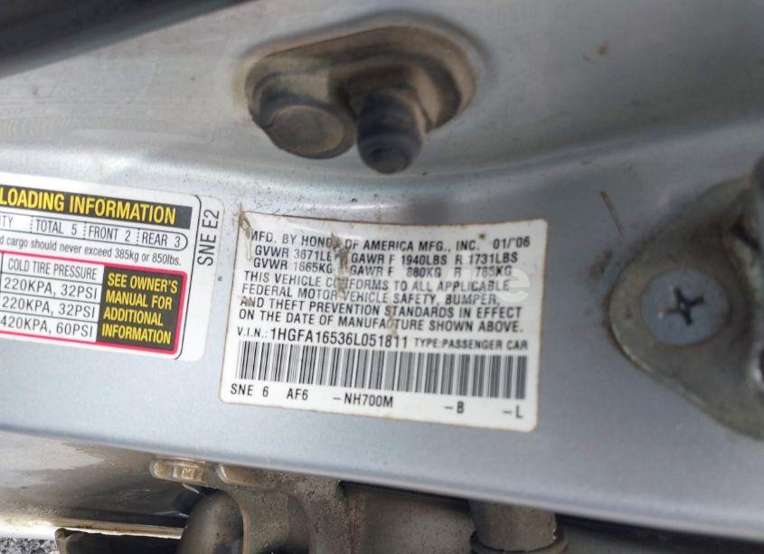 Photo 9 of 2006 Honda Civic LX (VIN 1HGFA16536L051811)