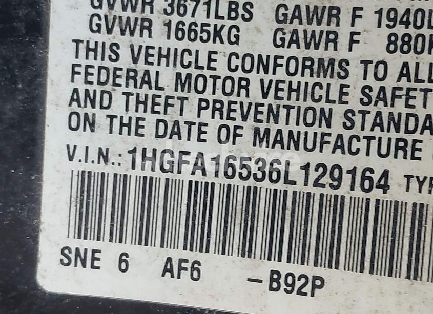 Photo 9 of 2006 Honda Civic LX (VIN 1HGFA16536L129164)