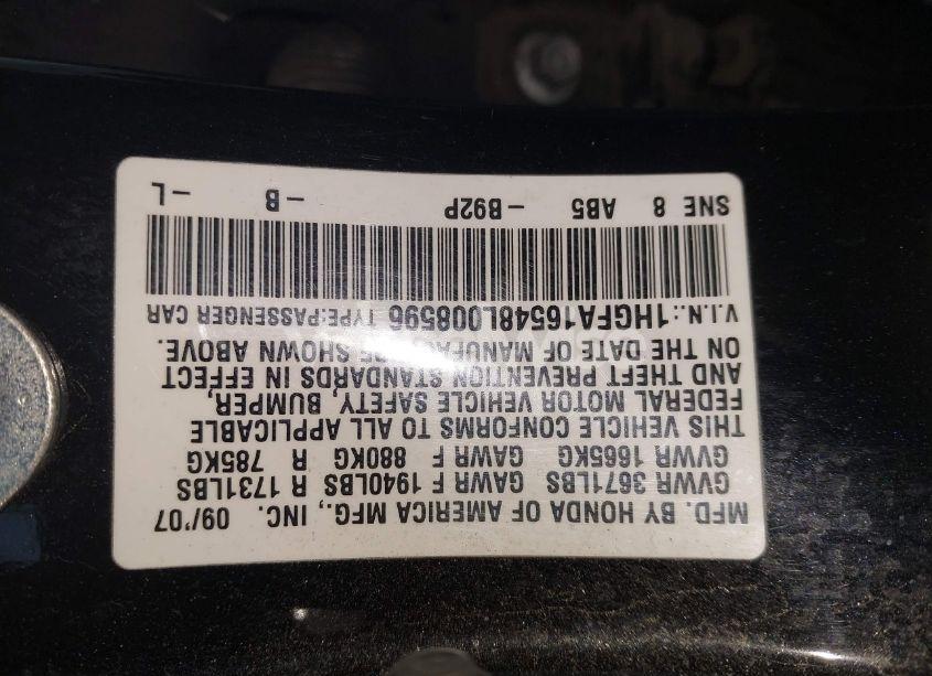 Photo 9 of 2008 Honda Civic LX (VIN 1HGFA16548L008596)