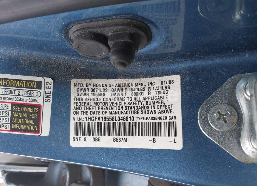 Photo 9 of 2008 Honda Civic LX (VIN 1HGFA16558L046810)