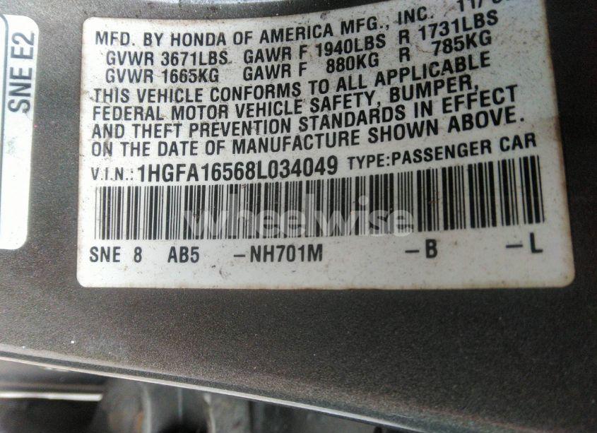 Photo 9 of 2008 Honda Civic LX (VIN 1HGFA16568L034049)