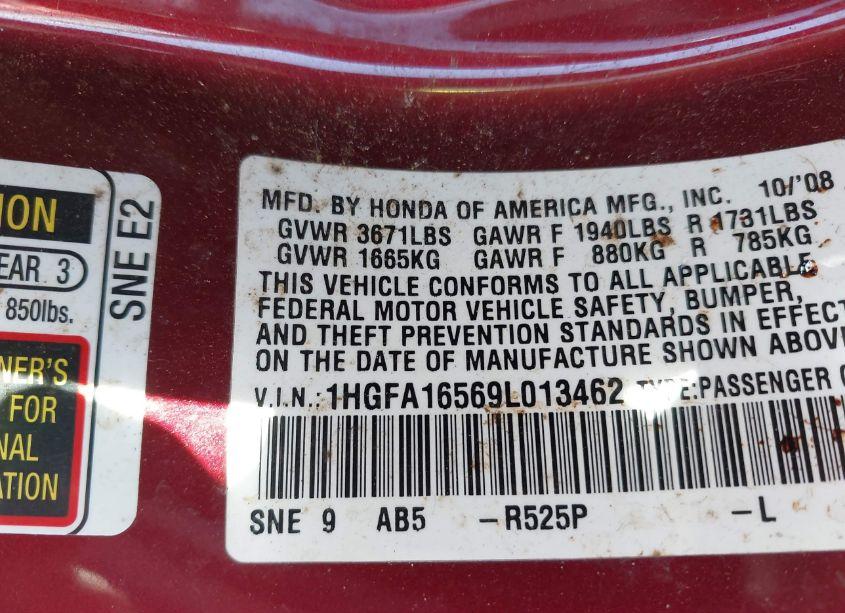 Photo 9 of 2009 Honda Civic LX (VIN 1HGFA16569L013462)