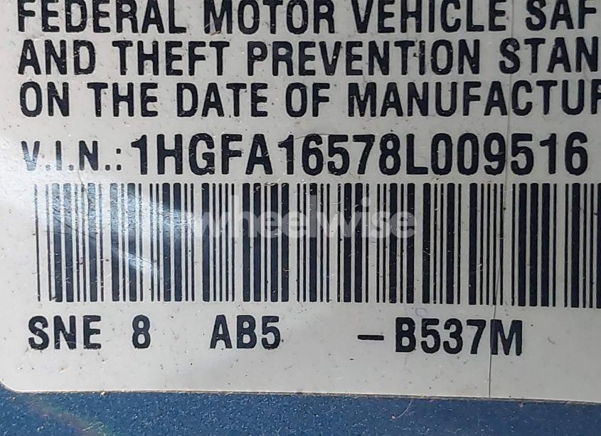 Photo 9 of 2008 Honda Civic LX (VIN 1HGFA16578L009516)