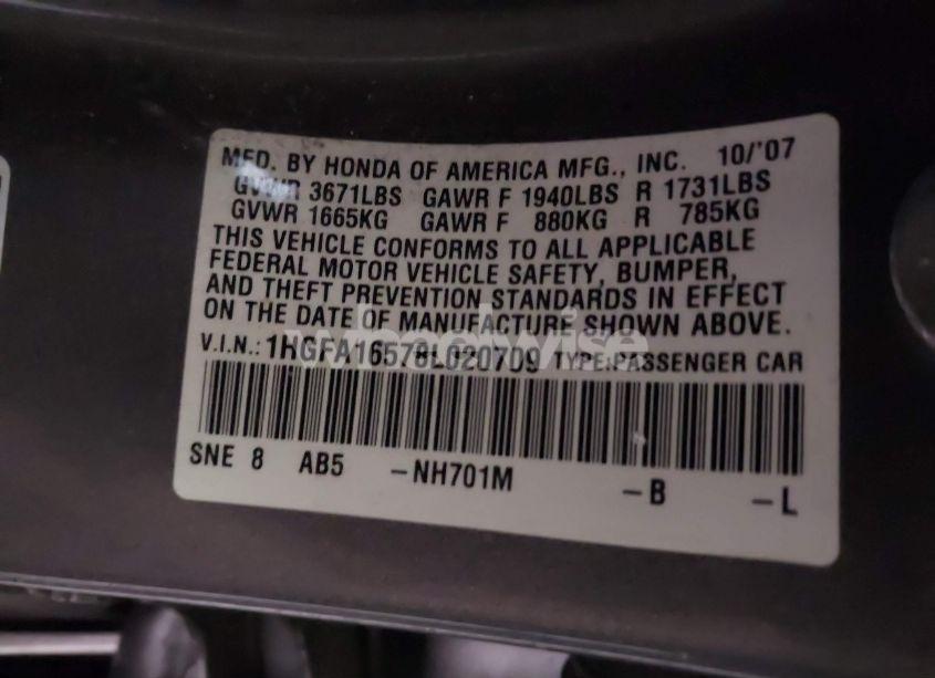 Photo 9 of 2008 Honda Civic LX (VIN 1HGFA16578L020709)