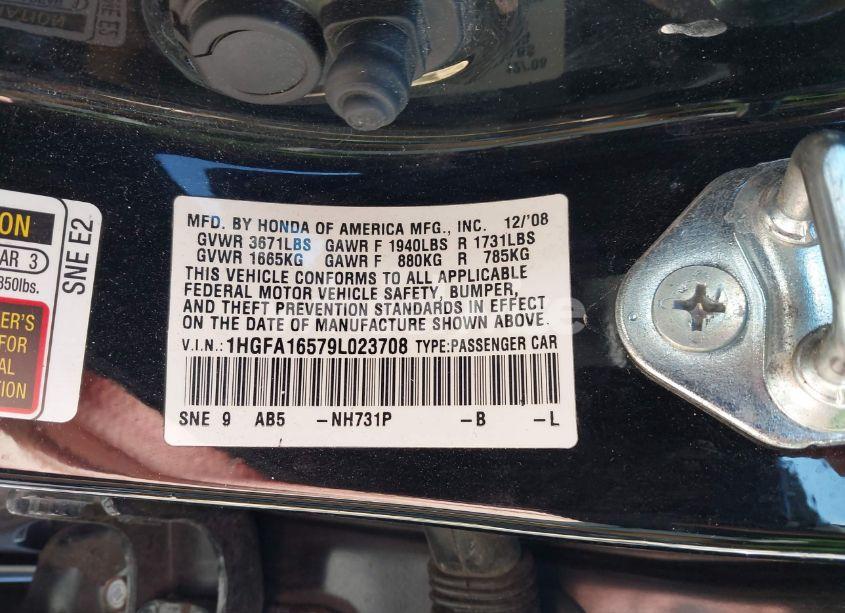 Photo 9 of 2009 Honda Civic LX (VIN 1HGFA16579L023708)