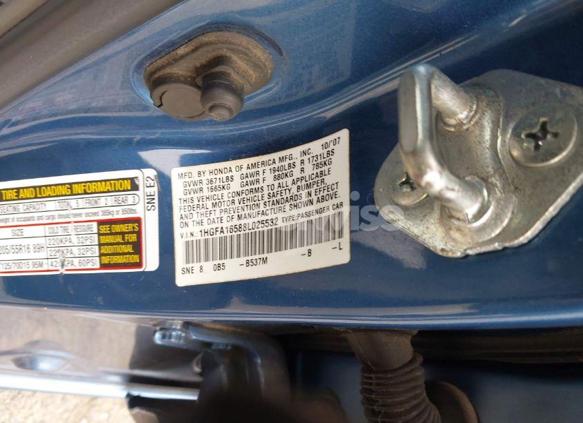 Photo 9 of 2008 Honda Civic LX (VIN 1HGFA16588L025532)