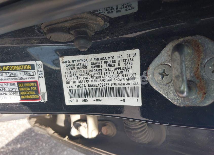 Photo 9 of 2008 Honda Civic LX (VIN 1HGFA16588L109432)