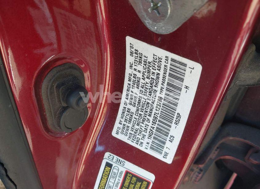 Photo 9 of 2007 Honda Civic LX (VIN 1HGFA16597L123788)