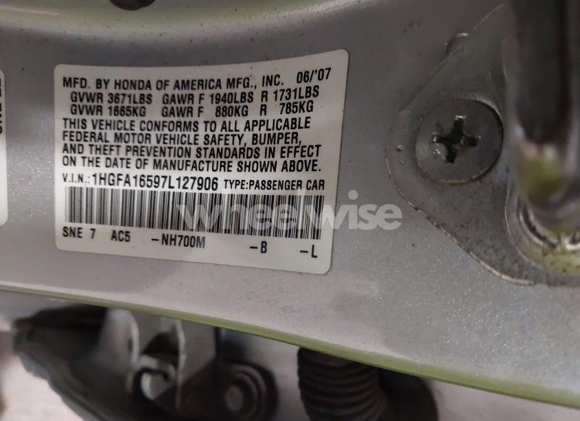 Photo 9 of 2007 Honda Civic LX (VIN 1HGFA16597L127906)