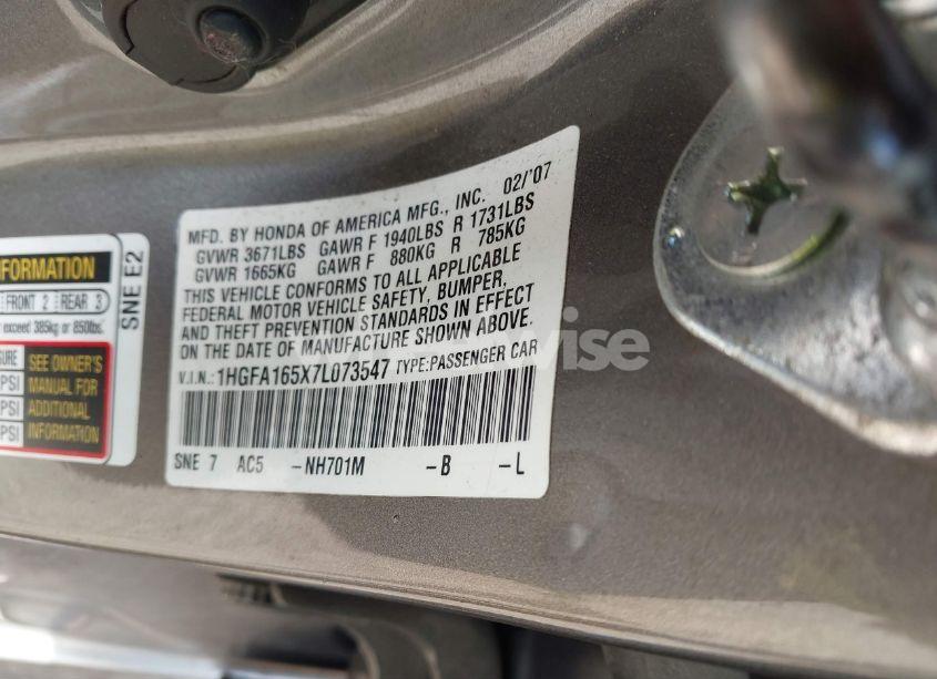 Photo 9 of 2007 Honda Civic LX (VIN 1HGFA165X7L073547)