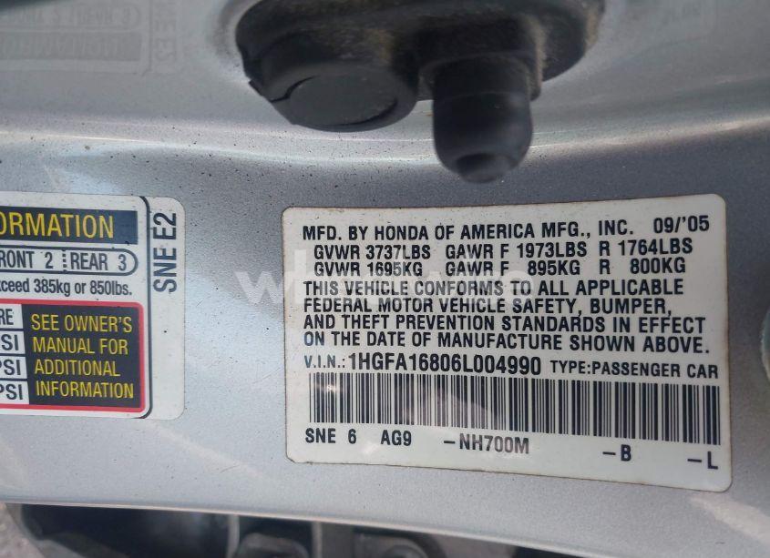 Photo 9 of 2006 Honda Civic EX (VIN 1HGFA16806L004990)