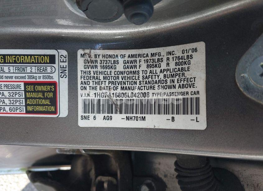 Photo 9 of 2006 Honda Civic EX (VIN 1HGFA16806L042008)