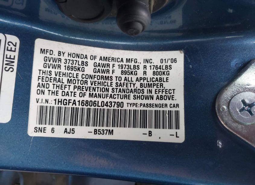 Photo 9 of 2006 Honda Civic EX (VIN 1HGFA16806L043790)
