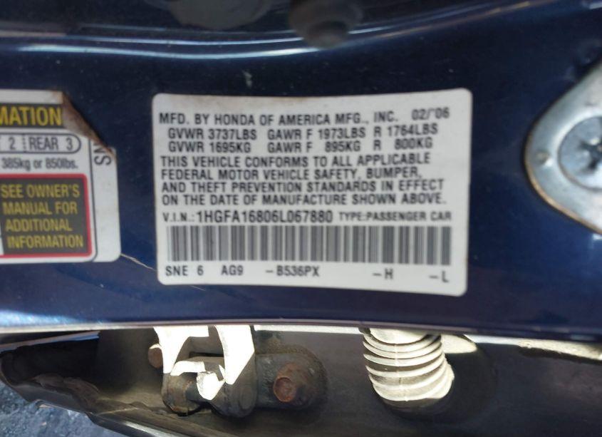 Photo 9 of 2006 Honda Civic EX (VIN 1HGFA16806L067880)