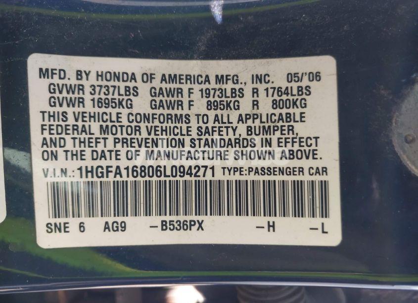 Photo 9 of 2006 Honda Civic EX (VIN 1HGFA16806L094271)