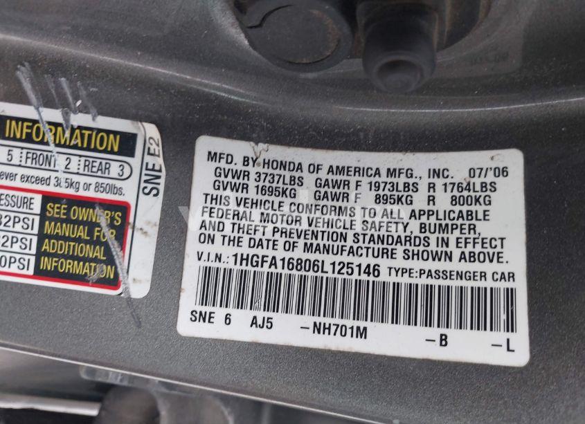 Photo 9 of 2006 Honda Civic EX (VIN 1HGFA16806L125146)