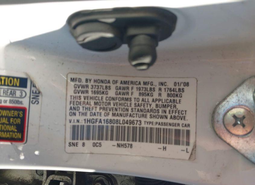 Photo 9 of 2008 Honda Civic EX (VIN 1HGFA16808L049673)