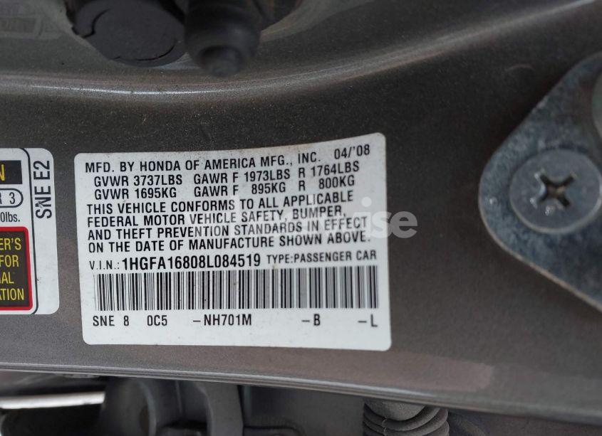 Photo 9 of 2008 Honda Civic EX (VIN 1HGFA16808L084519)
