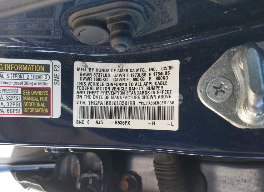 Photo 9 of 2006 Honda Civic EX (VIN 1HGFA16816L058198)
