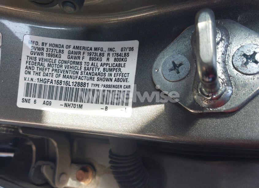 Photo 9 of 2006 Honda Civic EX (VIN 1HGFA16816L128881)