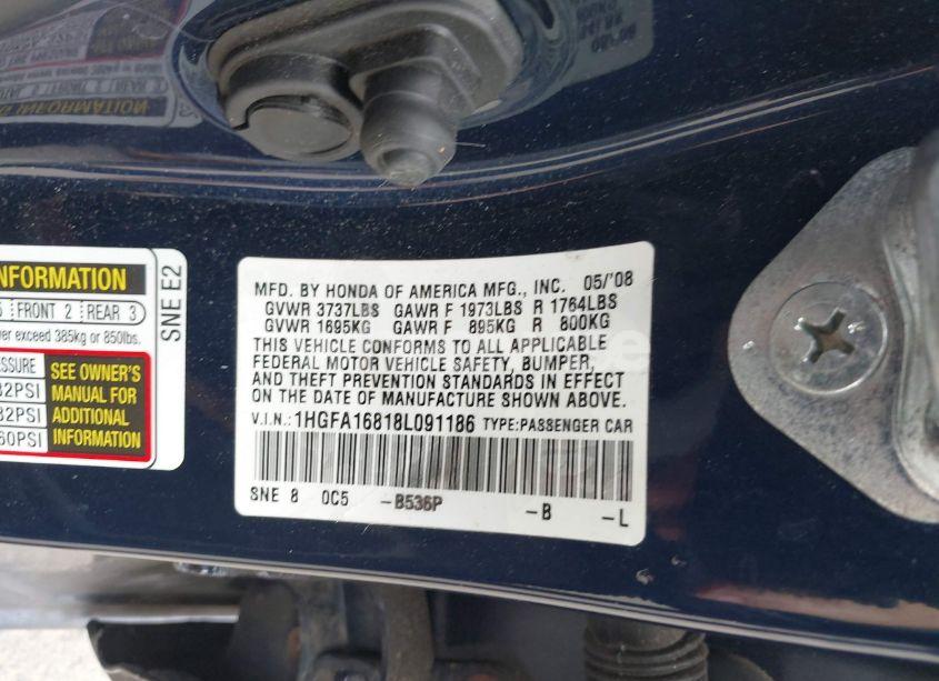 Photo 9 of 2008 Honda Civic EX (VIN 1HGFA16818L091186)