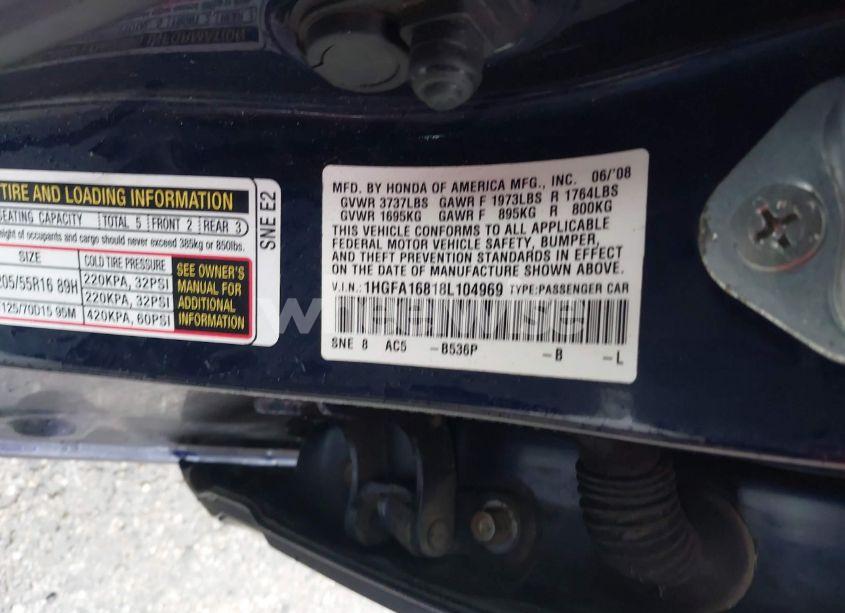 Photo 9 of 2008 Honda Civic EX (VIN 1HGFA16818L104969)