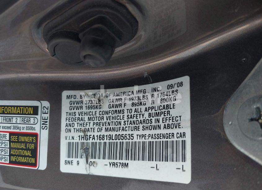 Photo 9 of 2009 Honda Civic EX (VIN 1HGFA16819L005635)