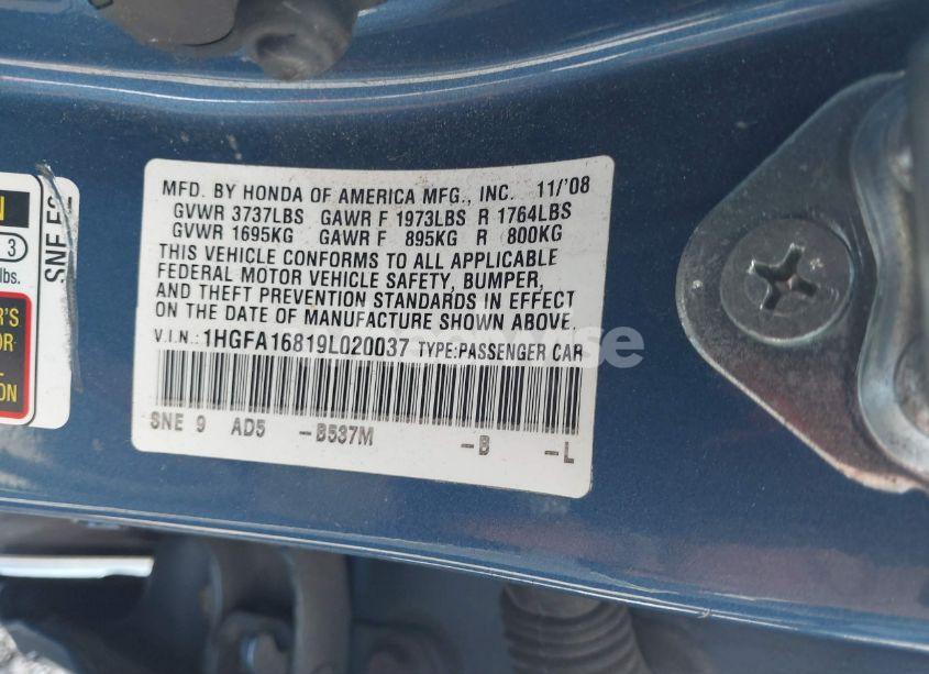 Photo 9 of 2009 Honda Civic EX (VIN 1HGFA16819L020037)