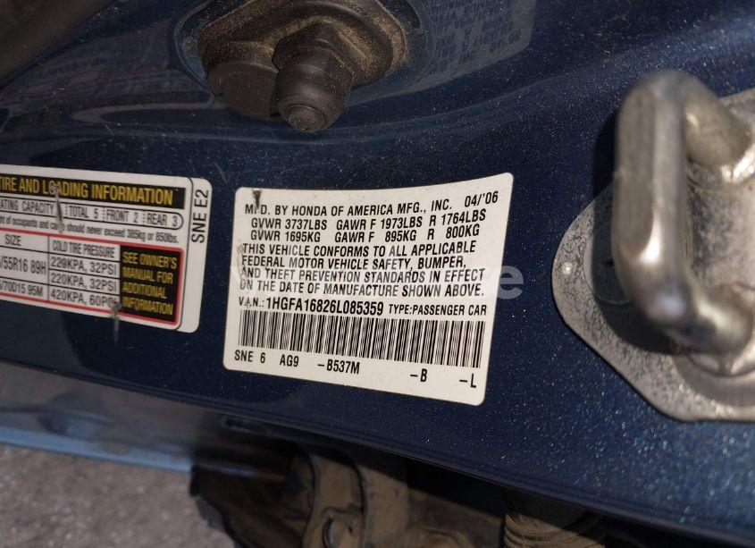 Photo 9 of 2006 Honda Civic EX (VIN 1HGFA16826L085359)