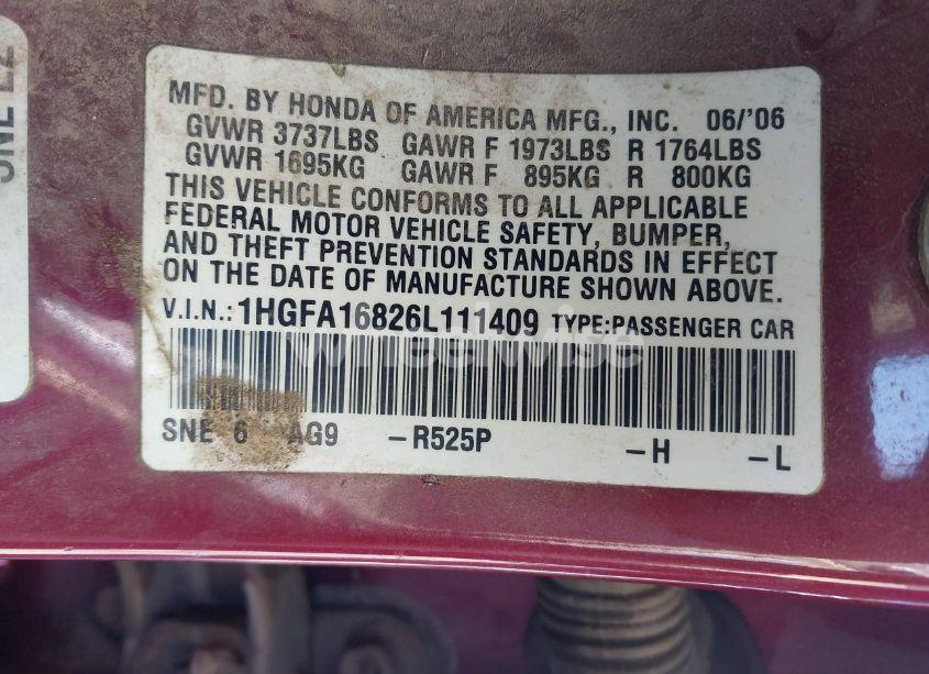 Photo 9 of 2006 Honda Civic EX (VIN 1HGFA16826L111409)