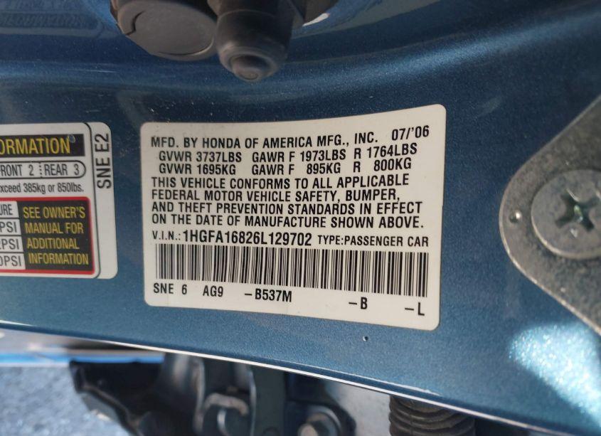 Photo 9 of 2006 Honda Civic EX (VIN 1HGFA16826L129702)