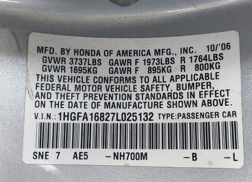 Photo 9 of 2007 Honda Civic EX (VIN 1HGFA16827L025132)