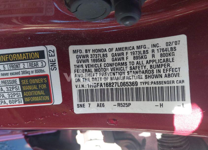 Photo 9 of 2007 Honda Civic EX (VIN 1HGFA16827L065369)