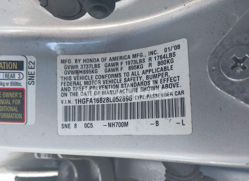Photo 9 of 2008 Honda Civic EX (VIN 1HGFA16828L052896)