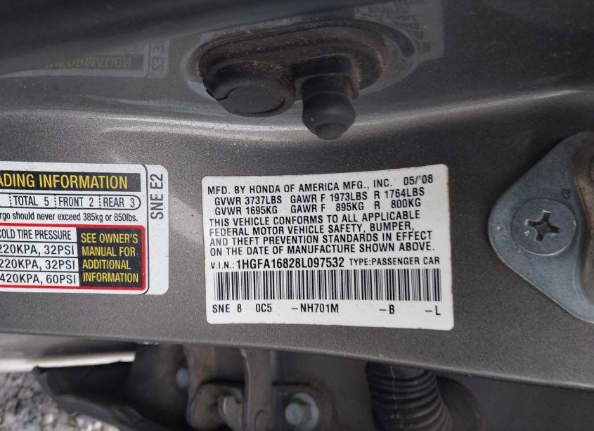 Photo 9 of 2008 Honda Civic EX (VIN 1HGFA16828L097532)