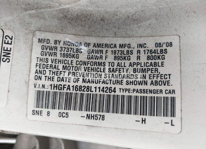 Photo 9 of 2008 Honda Civic EX (VIN 1HGFA16828L114264)