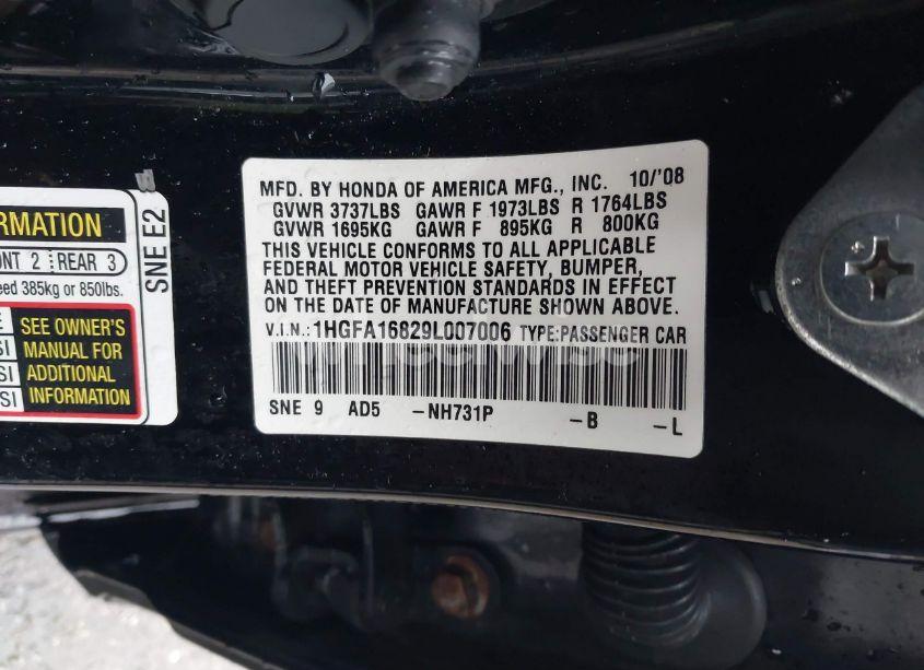 Photo 9 of 2009 Honda Civic EX (VIN 1HGFA16829L007006)