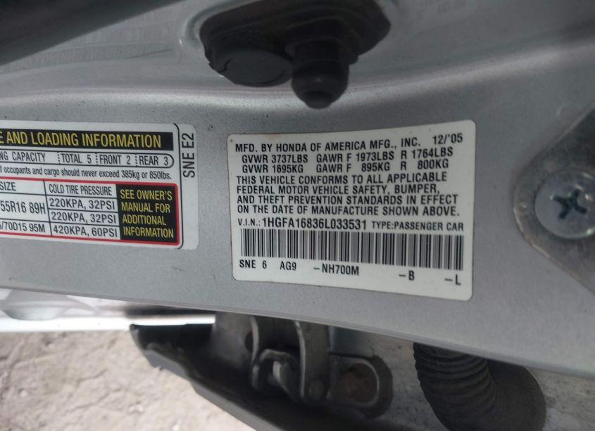 Photo 9 of 2006 Honda Civic EX (VIN 1HGFA16836L033531)