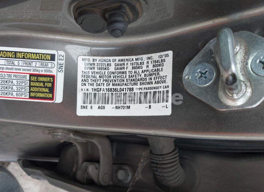Photo 9 of 2006 Honda Civic EX (VIN 1HGFA16836L041788)
