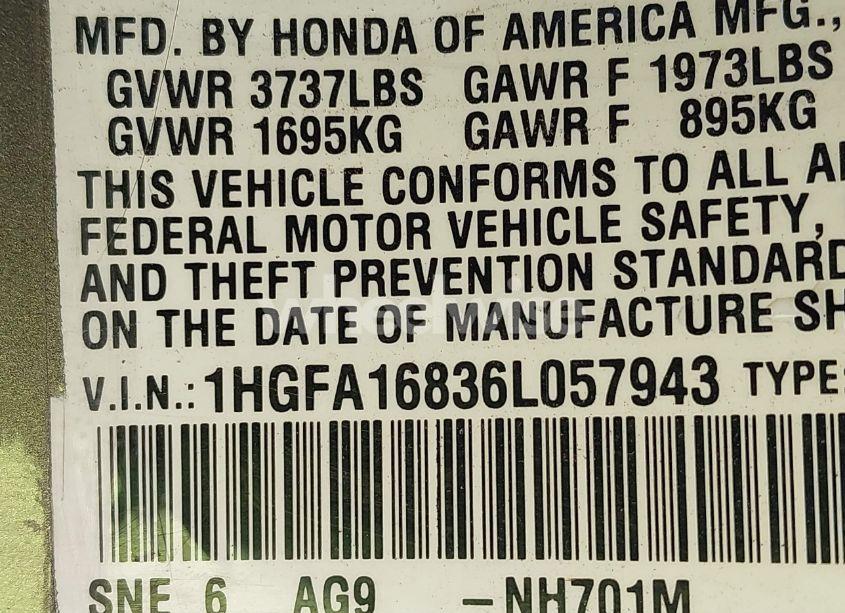 Photo 9 of 2006 Honda Civic EX (VIN 1HGFA16836L057943)
