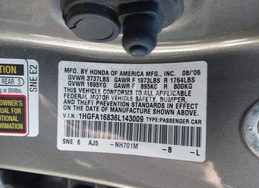 Photo 9 of 2006 Honda Civic EX (VIN 1HGFA16836L143009)
