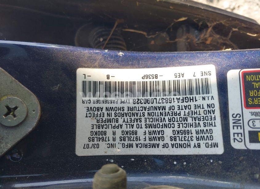 Photo 9 of 2007 Honda Civic EX (VIN 1HGFA16837L090328)