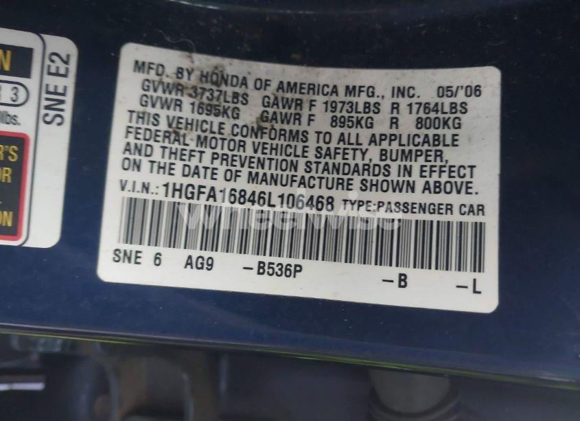 Photo 9 of 2006 Honda Civic EX (VIN 1HGFA16846L106468)